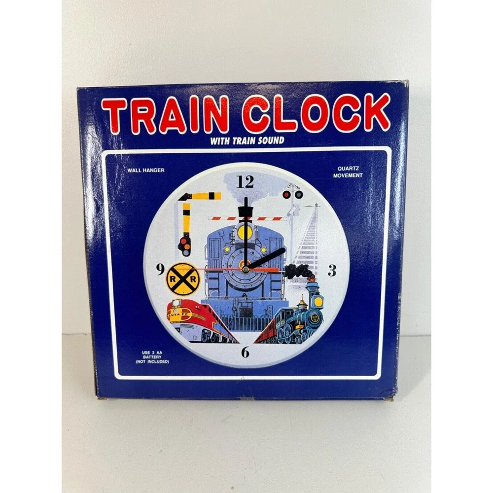 NEW! JSNY Santa Fe RAILROAD TRAIN Wall CLOCK Train & Steam Sounds 10in Diameter